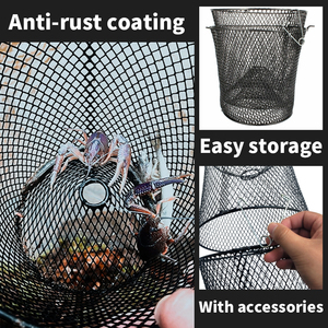 Cestino da pesca portatile in metallo e trappola per gabbia di aragosta da pesca con fondo - Product Image 3