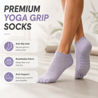 Chaussettes de yoga et de Pilates OEM respirantes à cheville, avec logo sur le dessus et la semelle, couleur unie, antidérapantes de qualité supérieure pour le fitness et le yoga en intérieur