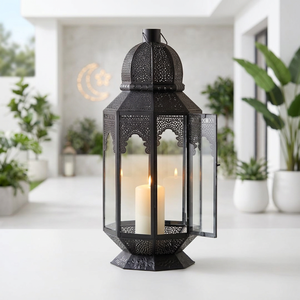 Manufacturers Ramadan Decoration Black Metal Moroccan <b>Candle</b> Lantern with <b>Plain</b> Glass for Home & Events - Product Image 1