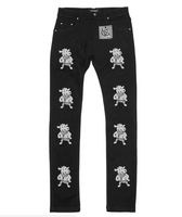 Pantalons en denim délavé personnalisés DiZNEW, pantalons déchirés brodés, couture, taille plus, rue, rock, jeans pour hommes