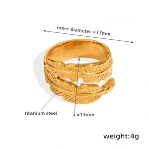 Nuevo Anillo de Pulsera con Diseño de Pluma Envolvente, de Acero Inoxidable Chapado en Oro, con Engaste de Bisel, Estilo Sencillo y Moderno, para Mujer - Product Image 5
