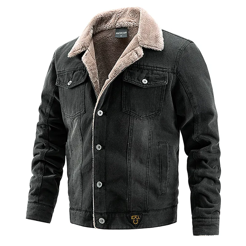 Amazon hot sale fashion trend autumn winter warm Casual Men's denim fleece jacket for men