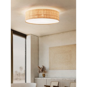 Plafonnier en raphia avec télécommande LED, luminaire à montage en surface pour salon et chambre à coucher - Product Image 1