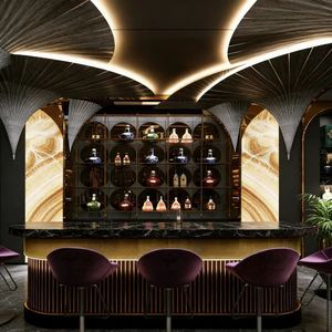 Barra de <span class=keywords><strong>Bar</strong></span> Multifuncional Moderna y Contemporánea de Acero Dorado y Mármol Negro con Luces LED para el Hogar, <span class=keywords><strong>Bar</strong></span>, Hotel, Salón Nocturno - Product Image 4
