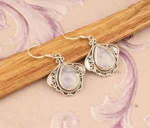 เรนโบว์มูนสโตนแข็ง925เงินสเตอร์ลิงแฮนด์เมดลูกแพร์หินต่างหูอินเดียสำหรับวันครบรอบแต่งงาน - Product Image 3