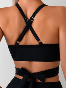 2025 nuevo traje de baño de <span class=keywords><strong>Bikini</strong></span> ajustado Sexy transfronterizo para mujer Color sólido americano europeo con logotipo en la cintura de <span class=keywords><strong>AliExpress</strong></span> - Product Image 4