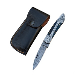 Couteau pliant de poche en acier inoxydable fait main sur mesure, étui en cuir fin, manche en bois, support OEM, camping en plein air - Product Image 2