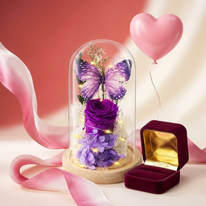 Luce Notturna a Forma di Rosa Eterna con Farfalla e Copertura <span class=keywords><strong>in</strong></span> Vetro, Ornamento Decorativo LED Creativo per Matrimoni e Compleanni - Product Image 3
