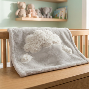 Couverture bébé grise douce avec applique nuage blanc, design moderne, lavable, pour chambre d'enfant - Product Image 1