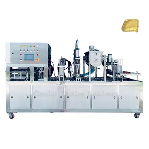 Fully Automatic Aluminum Plastic Tray Sealing Machine Hot Pot Base Jam Tray Filling Sealing Machine