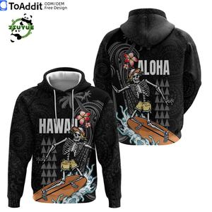 Sweats à capuche pour hommes à imprimé squelette hawaïen personnalisé et bon marché, avec poche à manches longues, chandails d'Halloween Aloha pour hommes - Product Image 3