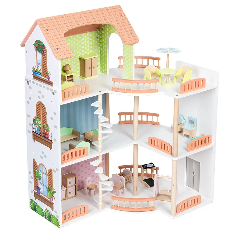 New Luxury villa Dollhouse Brinquedos De Madeira Fingir Jogar Casa jogo com mobiliário Crianças Role Play Wooden Doll House Para crianças