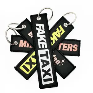 Custom Cheap Price Flight Fabric Embroidery Jet Tag Woven Keychain Promotional Carabiner with Your Own Logo & Quality