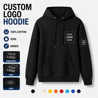 Sweat-shirt à capuche unisexe personnalisé 320G 100% coton tricoté uni, pull vierge pour impression de logo personnalisé et broderie pour équipes, entreprises, OEM