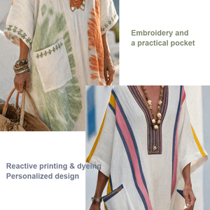 <span class=keywords><strong>Abito</strong></span> Lungo da Donna <span class=keywords><strong>con</strong></span> Maniche a Pipistrello, Ricamato e Stampato, in Cotone e <span class=keywords><strong>Lino</strong></span> <span class=keywords><strong>di</strong></span> Qualità, Casual <span class=keywords><strong>con</strong></span> Tasche - Product Image 4