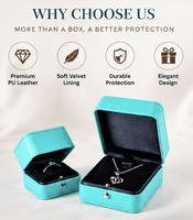 Boîte à bijoux carrée en cuir PU bleu clair avec doublure en velours doux et fermeture à pression JMjermyn JM-028BS pour l'affichage et les cadeaux de bijoux