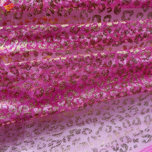 Thời Trang Mới Vàng Leopard Mô Hình Lá In Mềm Polyester Lưới Vải Tăng Long Lanh Màu Đỏ Vải Tuyn Vải Cho Đám Cưới Của Cô Gái Dresses - Product Image 4