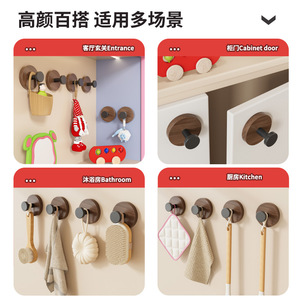 Wood Grain Suction Cup <b>Hooks</b> Wall Mounted Punch Free Clothes Organizer For Bathroom <b>Kitchen</b> Entrance Cabinet Door - Product Image 1