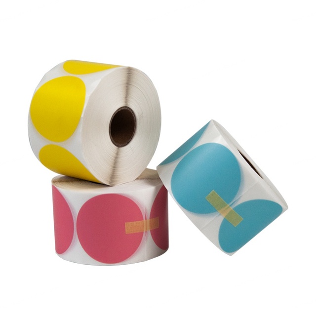 Customized Size Direct Thermal Labels Colorful Circle Round Self Adhesive Printable Thermal Label Roll