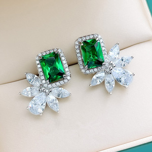 Vintage <b>Emerald</b> Cut <b>Stud</b> Earrings Minimal Geometric Square Design Women Fashion Jewelry Elegant Daily Wear Gift - Product Image 5