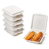 Boîte alimentaire moulée en fibre de bagasse de canne à sucre biodégradable, type clamshell, 8 et 9 pouces, fabriquée en Chine, vente en gros