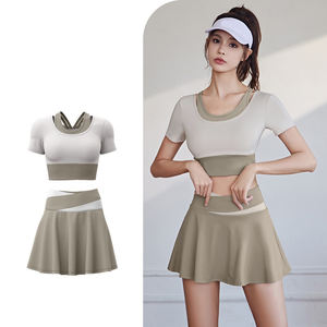 LOGO personnalisé vêtements d'entraînement pour femmes grande taille vêtements de sport 2 pièces de fitness t-shirt et jupe de tennis ensemble de yoga - Product Image 5