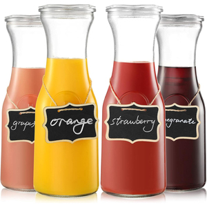 Bouteille de distributeur d'eau de boisson au lait à col étroit Carafe et <span class=keywords><strong>pichet</strong></span> en verre de <span class=keywords><strong>1</strong></span> <span class=keywords><strong>litre</strong></span> avec couvercles - Product Image 4