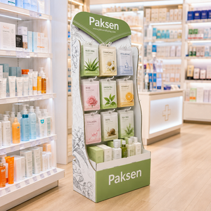 Corrugated Cardboard <b>Hook</b> and <b>Shelf</b> Display Stand for Cosmetics Personal Care Retail POS Merchandising - Product Image 2