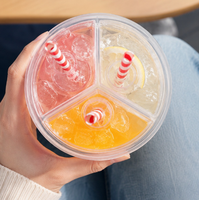 Première tasse à boisson réutilisable à 3 compartiments au monde avec 3 pailles pour boissons chaudes et froides