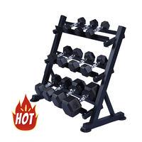 Support réglable pour haltères, étagère à haltères hexagonaux à trois niveaux, support de rangement pour salle de sport commerciale ou à domicile