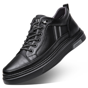 Baskets décontractées noires pour hommes, doublées de polaire, en cuir, confortables et antidérapantes pour les loisirs - Product Image 5