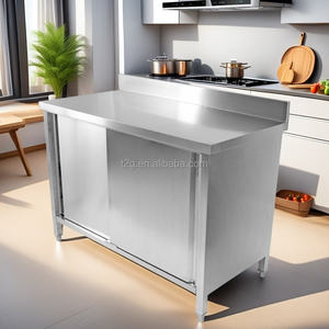 Silver <b>Stainless</b> <b>Steel</b> Kitchen Equipment Hotel Restaurant Work Bench <b>Table</b> with Backsplash Cabinet - Product Image 1
