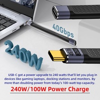 Câble USB4 FPC court Premium 2026 de 13 cm, 240 W PD3.1, transfert de données 40 Gbit/s, 8K60Hz, extension Type-C mâle vers femelle pour station d'accueil d'ordinateur portable