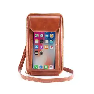 Ekran dokunmatik mıknatıs telefon cüzdan PU deri Crossbody çanta telefon çanta Mini cep telefonu çantası kılıfı