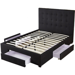 High-quality Contemporary Bedhead Design with <strong>Under</strong> <strong>Bed</strong> Four Storage <strong>Drawers</strong> with Wheels Upholstered Tufed Fabric <strong>Bed</strong> Frame - Product Image 1