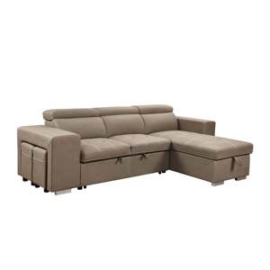 105-Inch Contemporary Reversible Storage Chaise <strong>Sectional</strong> <strong>Sofa</strong> <strong>with</strong> <strong>Adjustable</strong> <strong>Headrest</strong> 2 Stools Sleeper Living Room Furniture