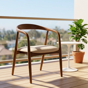 Chaise de salle à manger scandinave moderne en teck avec hauteur réglable et assise rembourrée en coton pour la salle à manger à domicile - Product Image 1