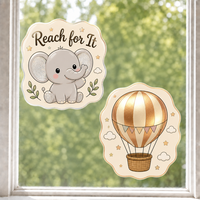 Autocollants personnalisés imperméables en PVC vinyle, autocollant décoratif électrostatique pour fenêtre, imprimé UV, motif éléphant kawaii avec ballon