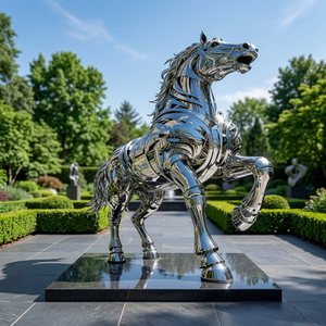 Sculpture de cheval en acier inoxydable finition miroir, statue métallique personnalisée, fontaine paysagère pour hôtel, centre commercial, place publique - Product Image 3