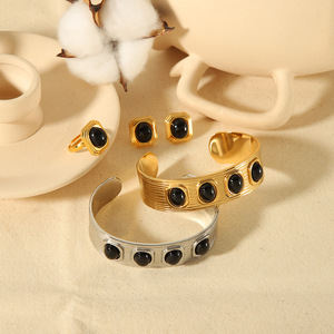 Geometric Gemstone <b>Bracelet</b> <b>Set</b> Stainless Steel 18K Gold Plated Party Jewelry Women's Fashion Accessories - Product Image 3