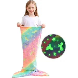 Kids Mermaid Tail Blanket, Glow In The Dark Blanket Unicorn and Mermaid Gifts for Girls