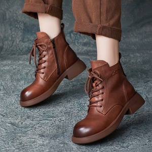 Nouvelles bottes Martin pour femme, style britannique, faites à la main, en cuir de vachette, à bout rond, à lacets croisés, montantes, à talon chaton, collection automne/hiver - Product Image 2