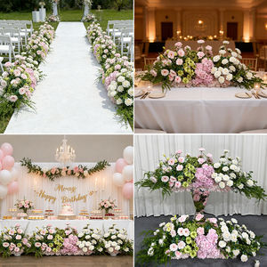 Guirnalda Floral Artificial de Seda Rosa, Blanca y Verde para Mesa, Decoración para Bodas, Regreso a Clases y Eventos Románticos - Product Image 2