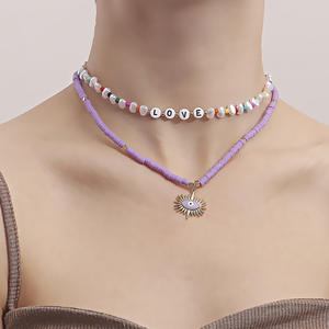 2025 nuevo personalizado Boho barroco perla polímero arcilla con cuentas amor gargantilla oro azul ojo colgante collar de múltiples capas para mujeres - Product Image 1