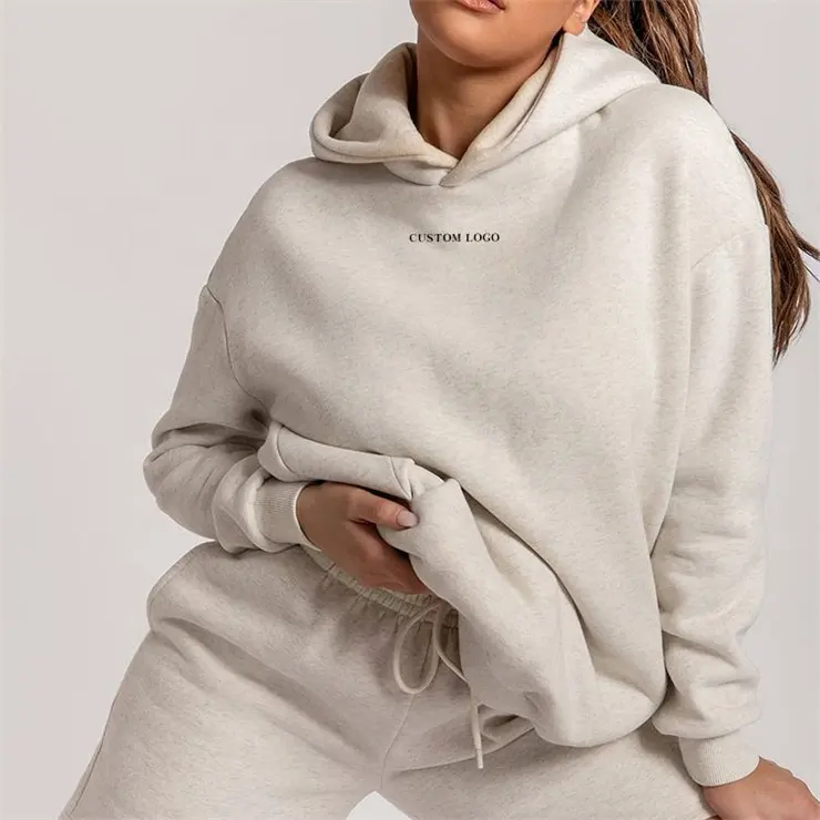 Pull ample brodé pour femme, 100% coton, logo personnalisé, sweats à capuche essentiels