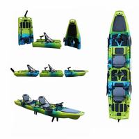 Kayak tandem modulaire 421 cm, 2 places, 3 pièces, en HDPE, kayak de pêche à assise surélevée avec moteur électrique de 34 lb, propulsion à pédales Penguin