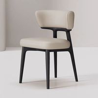 Chaise de salle à manger moderne en promotion avec revêtement en cuir PU beige et pieds en bois massif noir pour la maison, les restaurants et les hôtels L001