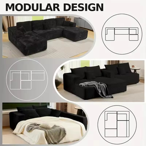 US in Stock Boneless 3-Seater Modular Convertible Black Velvet Fabric Modern Design Living Room Villa Set No Reviews - Product Image 1