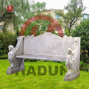 Banc de jardin en marbre <span class=keywords><strong>beige</strong></span> sculpté à la main en pierre naturelle avec sphinx - Product Image 2
