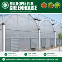 Serre en film multi-chapelles sur mesure avec structure en acier galvanisé à chaud et ventilation latérale/supérieure pour la culture à grande échelle de légumes et de fruits